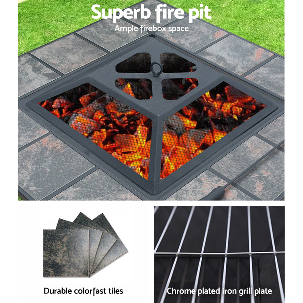 Outdoor Fire Pit BBQ Table Grill Fireplace with Lid