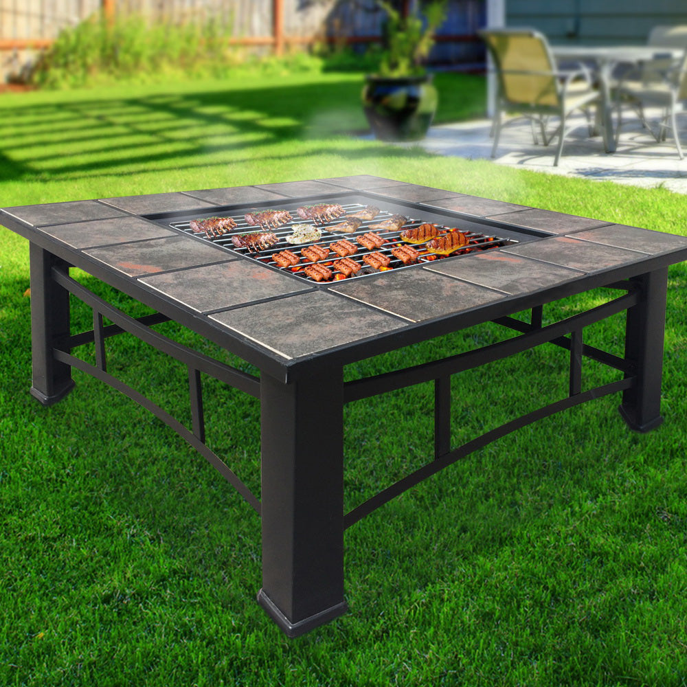 Outdoor Fire Pit BBQ Table Grill Fireplace with Lid