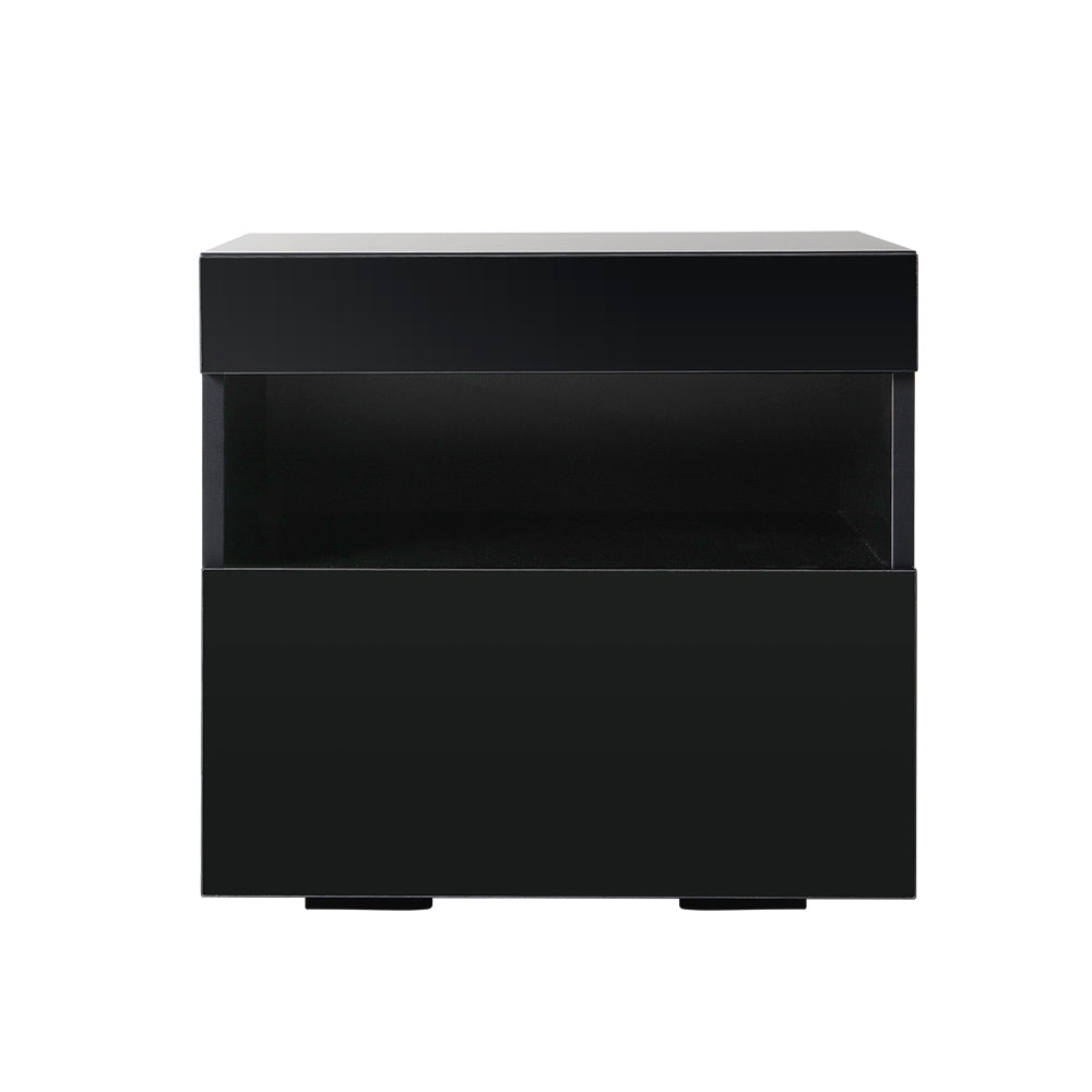 LED Gloss Bedside Tables Drawers Side Table Black - House Things Furniture > Bedroom