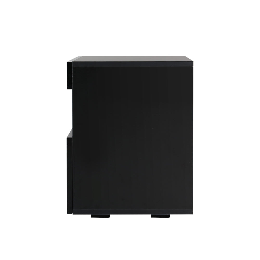 LED Gloss Bedside Tables Drawers Side Table Black - House Things Furniture > Bedroom