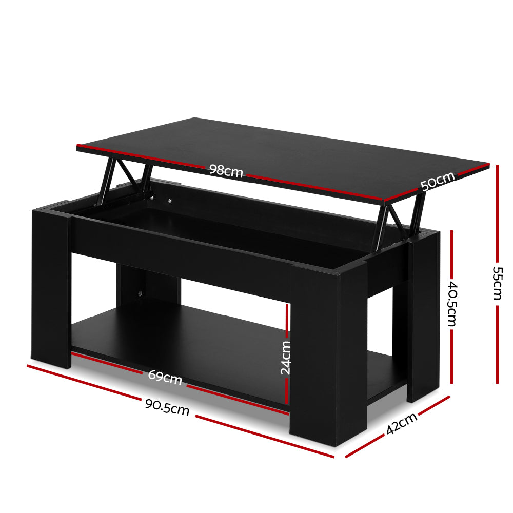 Lift Up Top Coffee Table Storage Shelf Black