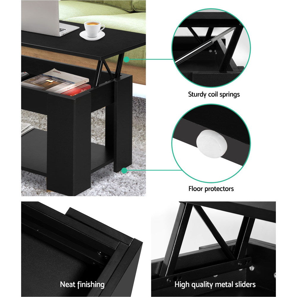 Lift Up Top Coffee Table Storage Shelf Black