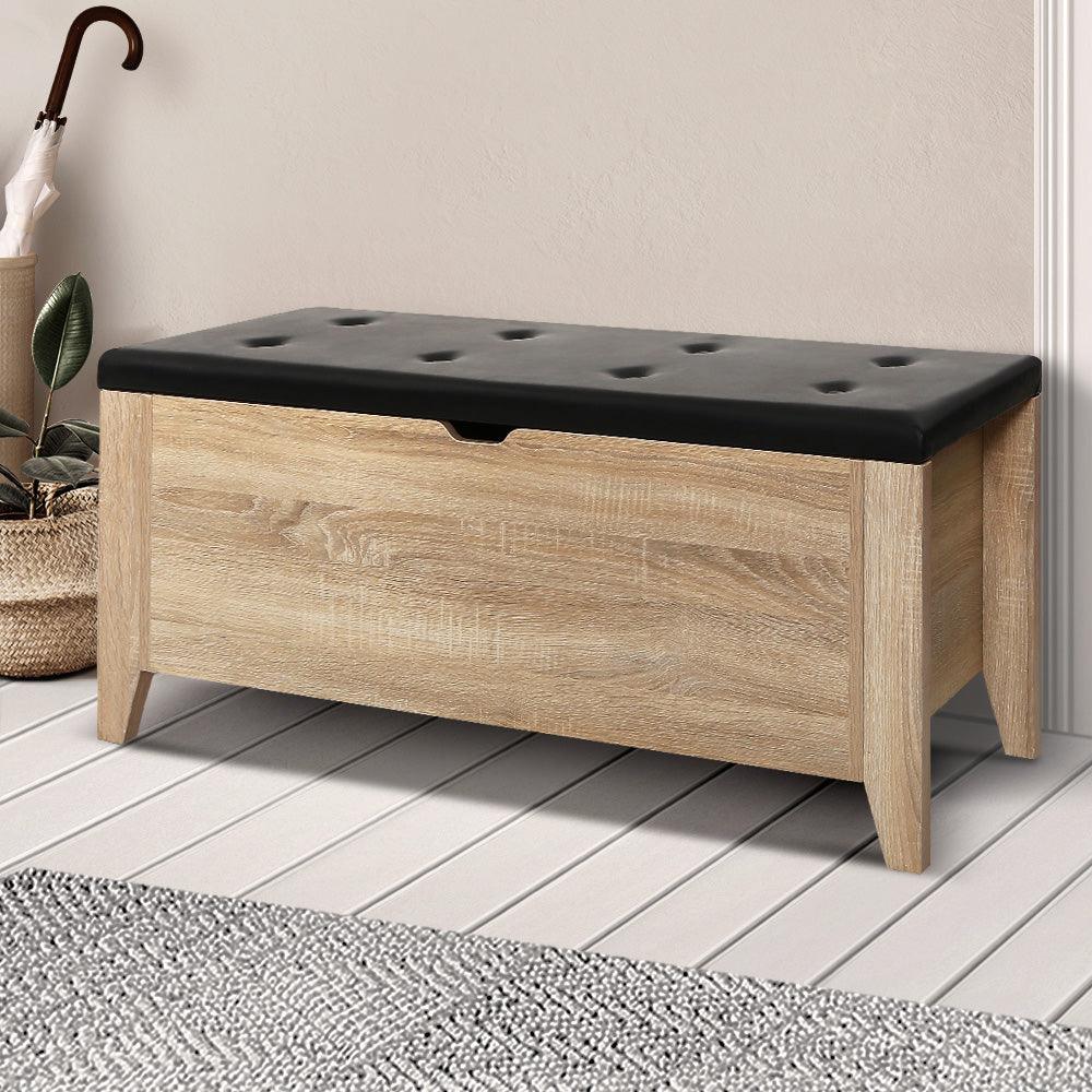 Artiss Storage Ottoman Blanket Box Leather Bench Foot Stool Chest Toy Oak Couch - House Things Furniture > Living Room