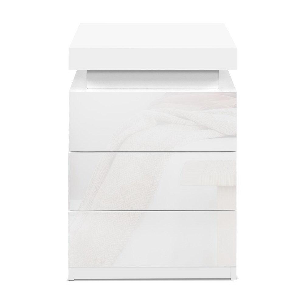 Bedside Tables 3 Drawers RGB LED High Gloss White - House Things 