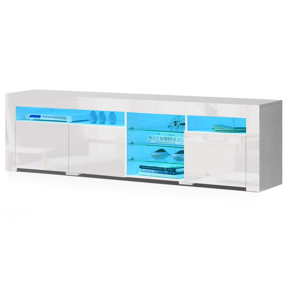 TV Cabinet Entertainment Unit Stand RGB LED Gloss 3 Doors 180cm White