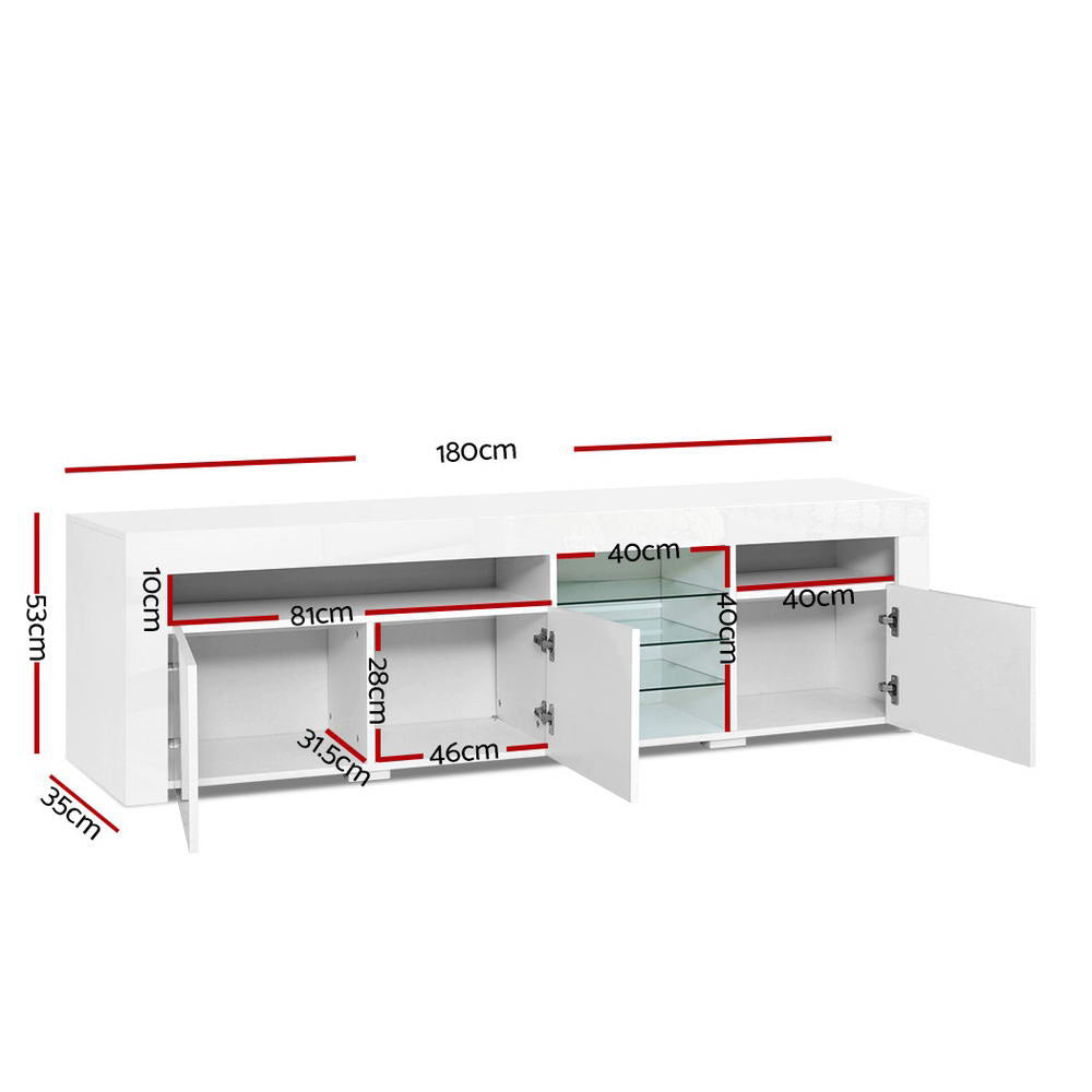 TV Cabinet Entertainment Unit Stand RGB LED Gloss 3 Doors 180cm White