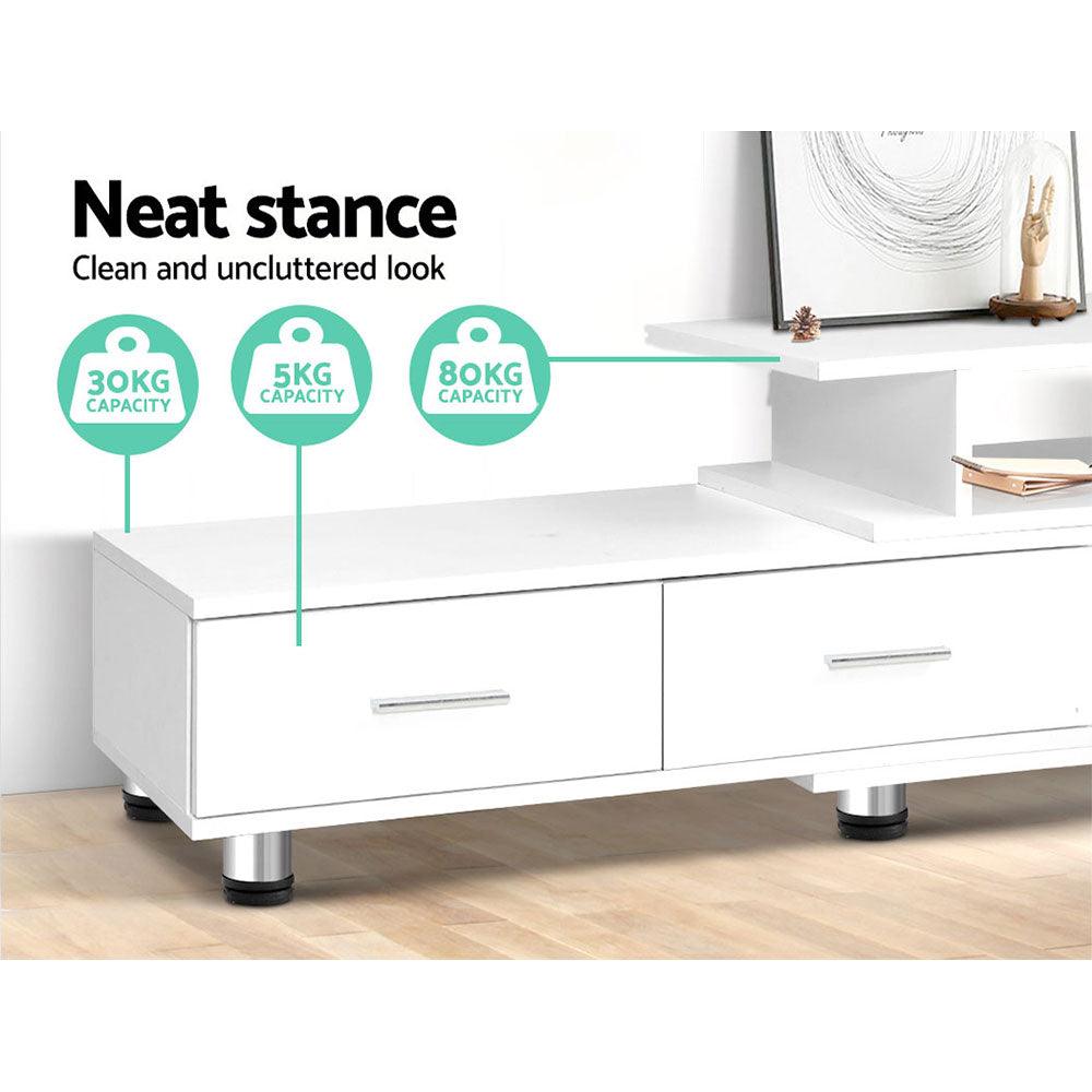 Artiss TV Cabinet Entertainment Unit Stand Wooden 160CM To 220CM Lowline Storage Drawers White - House Things Furniture > Living Room