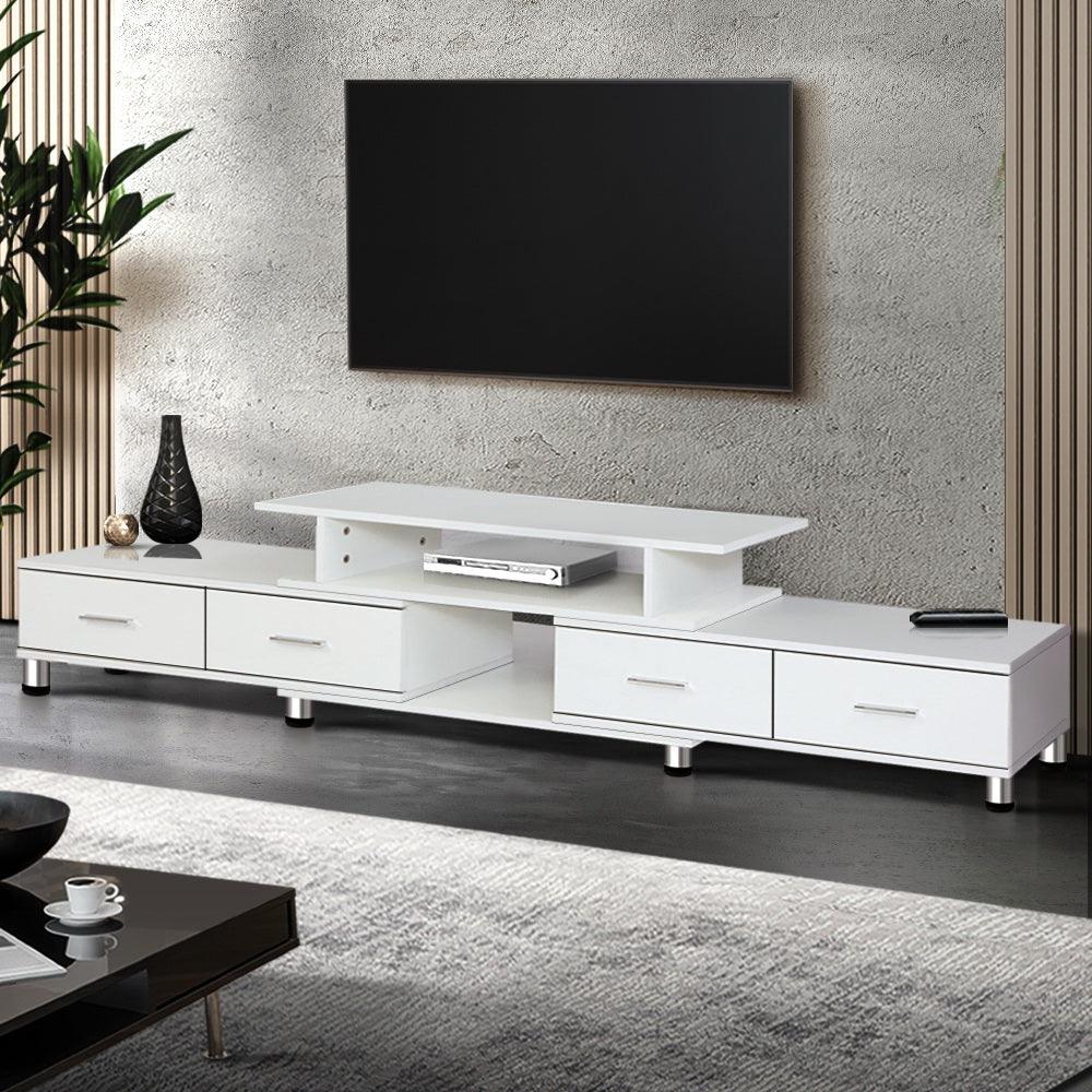 Artiss TV Cabinet Entertainment Unit Stand Wooden 160CM To 220CM Lowline Storage Drawers White - House Things Furniture > Living Room