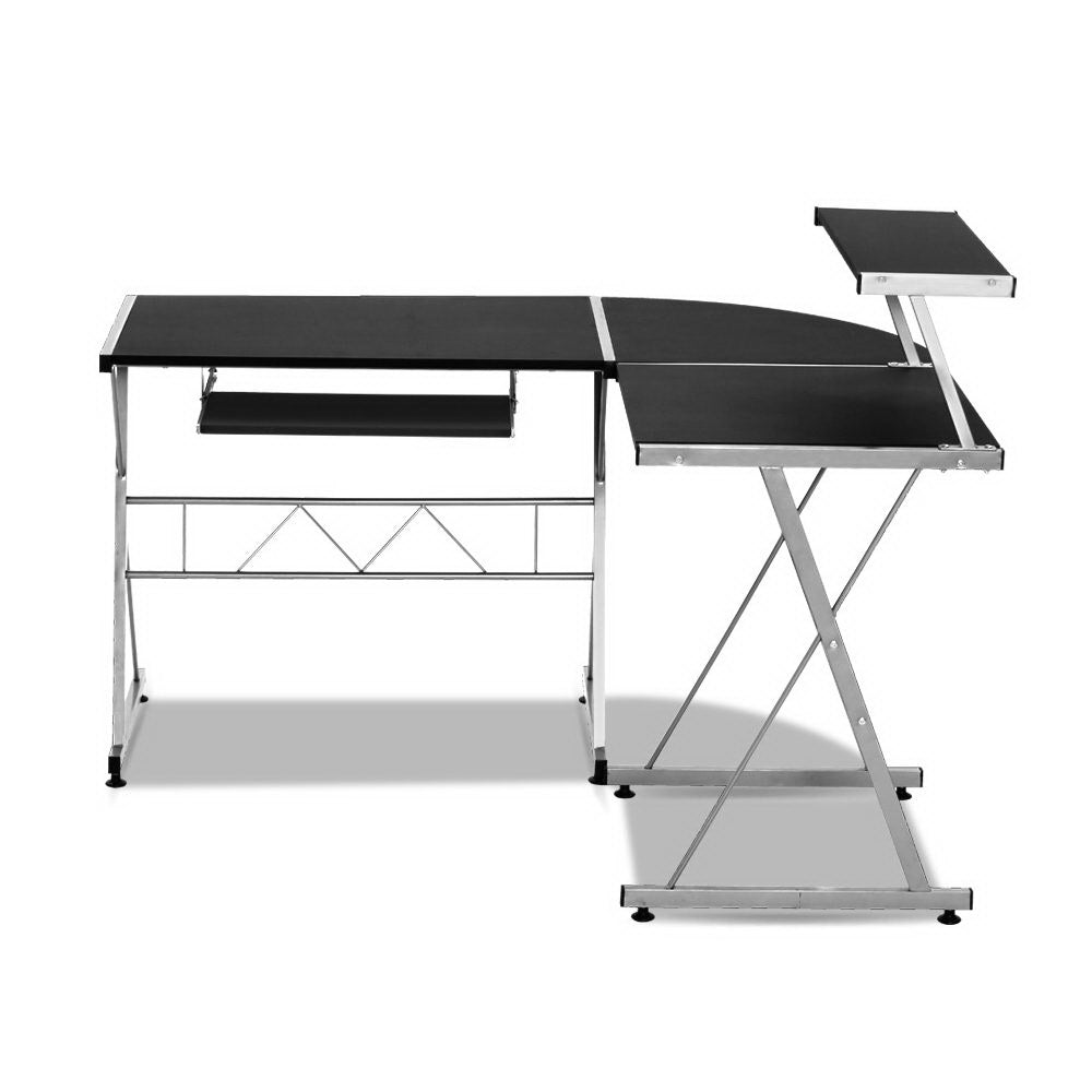 Corner Metal Pull Out Table Desk - Black - House Things Furniture > Office