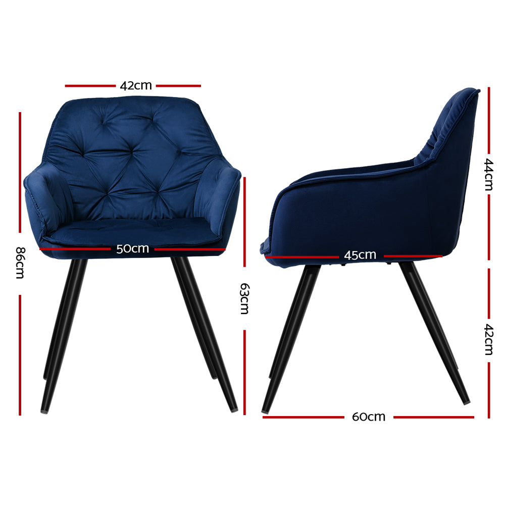 Artiss Set of 2 Calivia Dining Chairs Kitchen Chairs Upholstered Velvet Blue