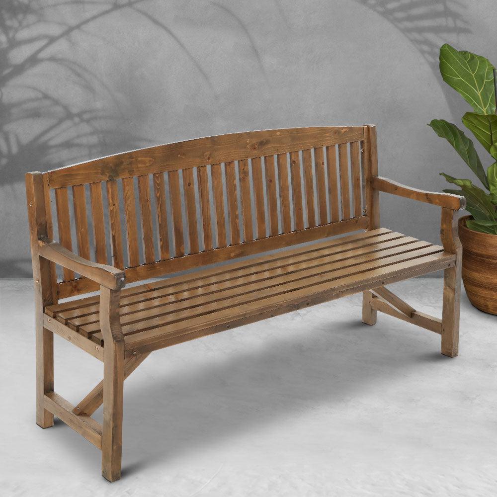 3 Seater Woden Garden Bench Natural - House Things 