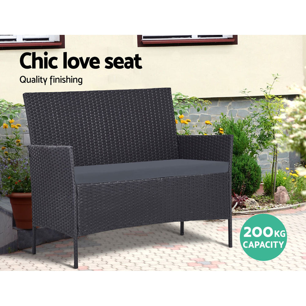 4pc Helios Outdoor Grey Wicker Lounge Sofa Furniture Set with Storage Cover