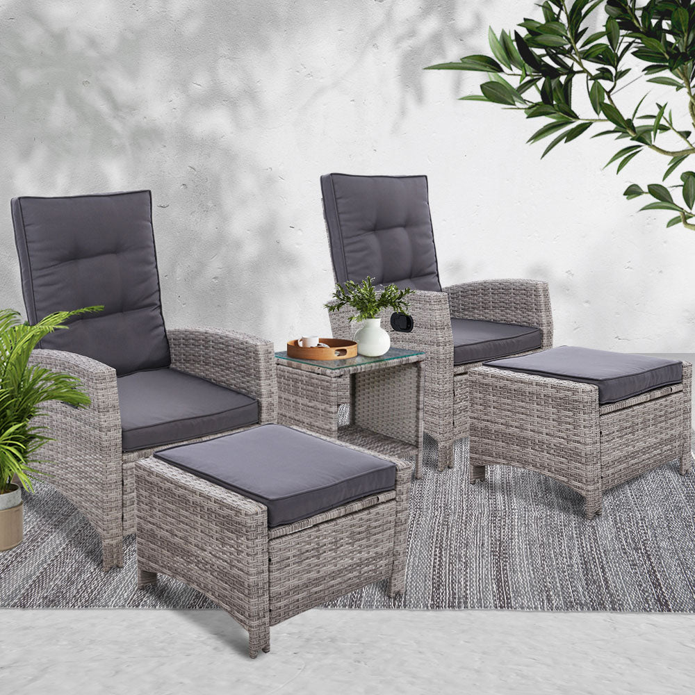 Recliner Chairs Table Setting Wicker 5pc Grey