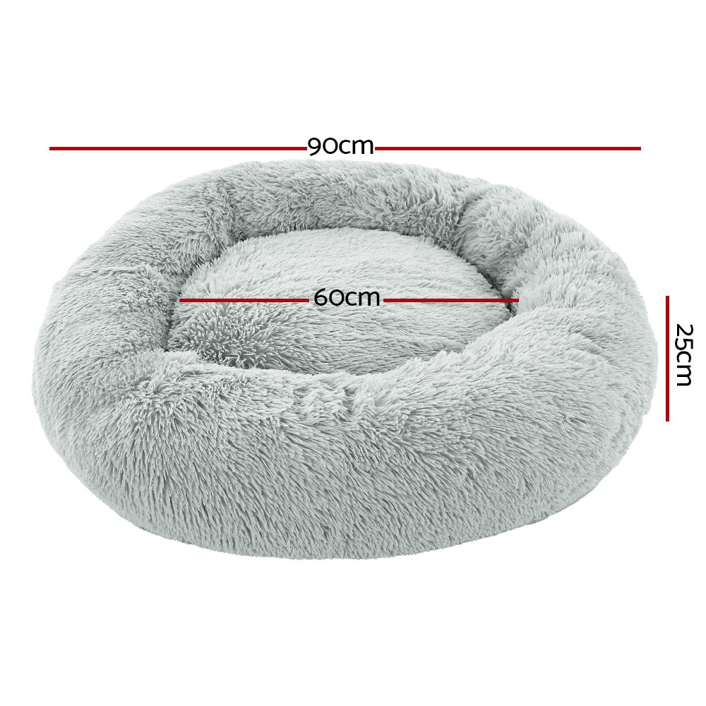 Pet Bed Dog Cat Calming Bed Large 90cm Light Grey Sleeping Comfy Cave Washable - House Things Pet Care > Dog Supplies