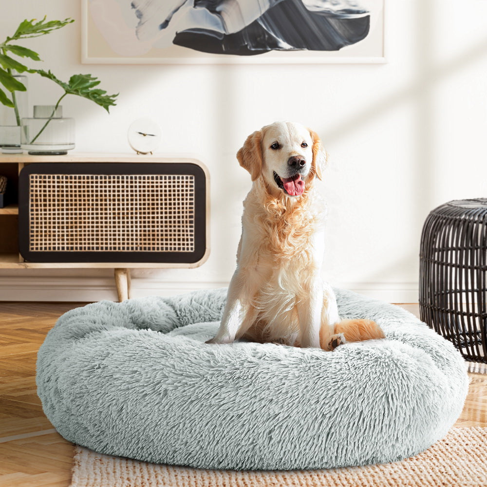 Pet Bed Dog Cat Calming Bed Large 90cm Light Grey Sleeping Comfy Cave Washable - House Things Pet Care > Dog Supplies