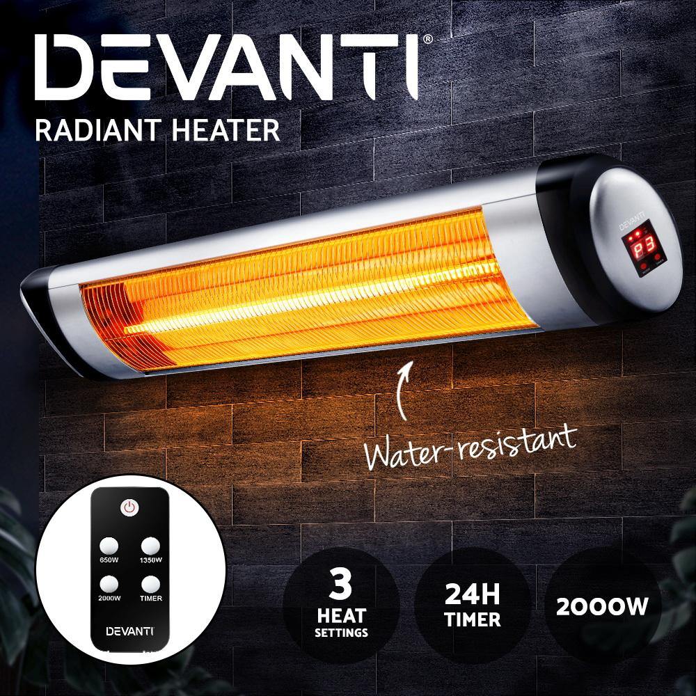 Devanti Electric Radiant Heater Patio Strip Heaters Infrared Indoor Outdoor Patio Remote Control 2000W - Housethings 