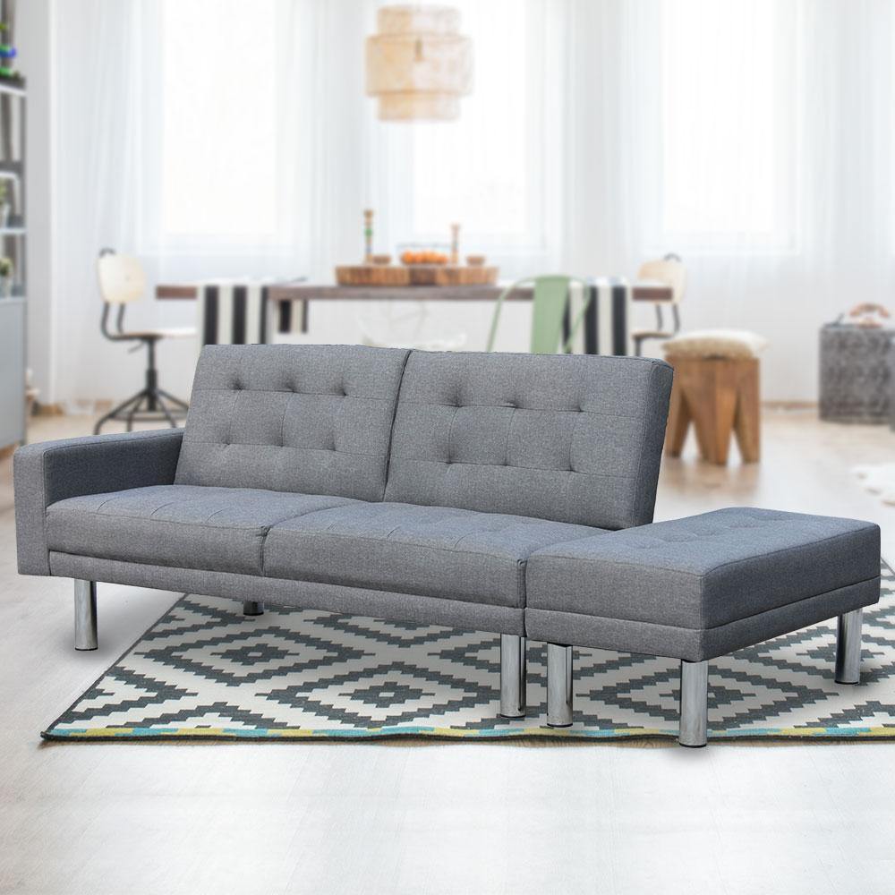 Kenny 3 Seater Linen Sofa Bed with Ottoman Grey