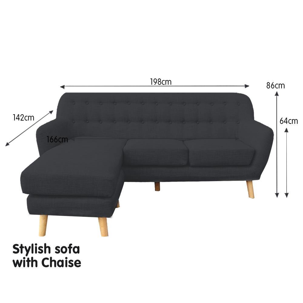 Jesse Corner Couch Lounge L-shaped right with Chaise - Dark Grey - Housethings 