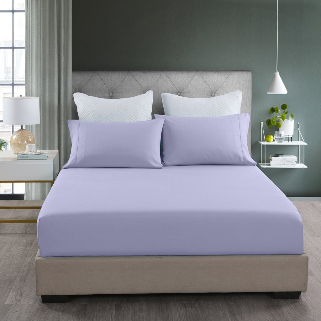 Royal Comfort 2000TC 3 Piece Fitted Sheet and Pillowcase Set Bamboo Cooling Double Lilac Grey - House Things Home & Garden > Bedding