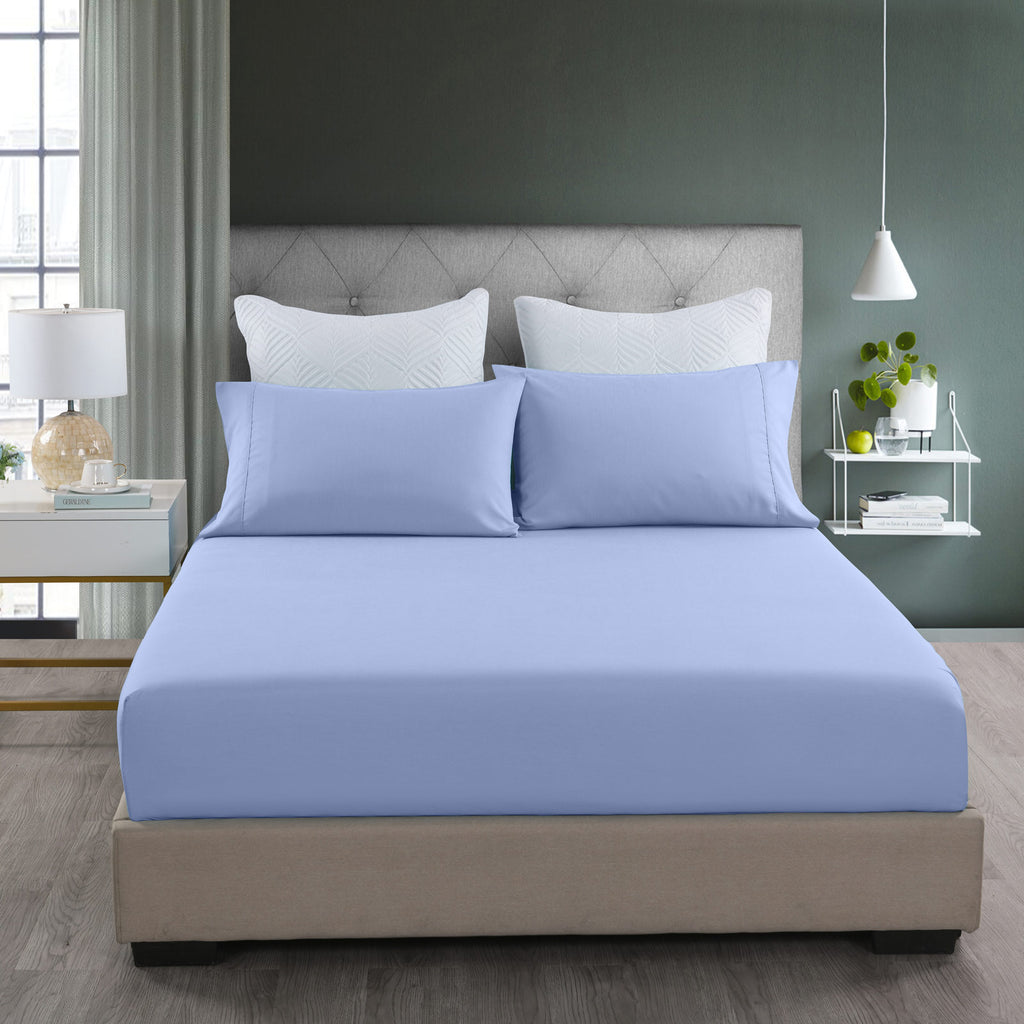 Royal Comfort 2000TC 3 Piece Fitted Sheet and Pillowcase Set Bamboo Cooling King Light Blue - House Things Home & Garden > Bedding