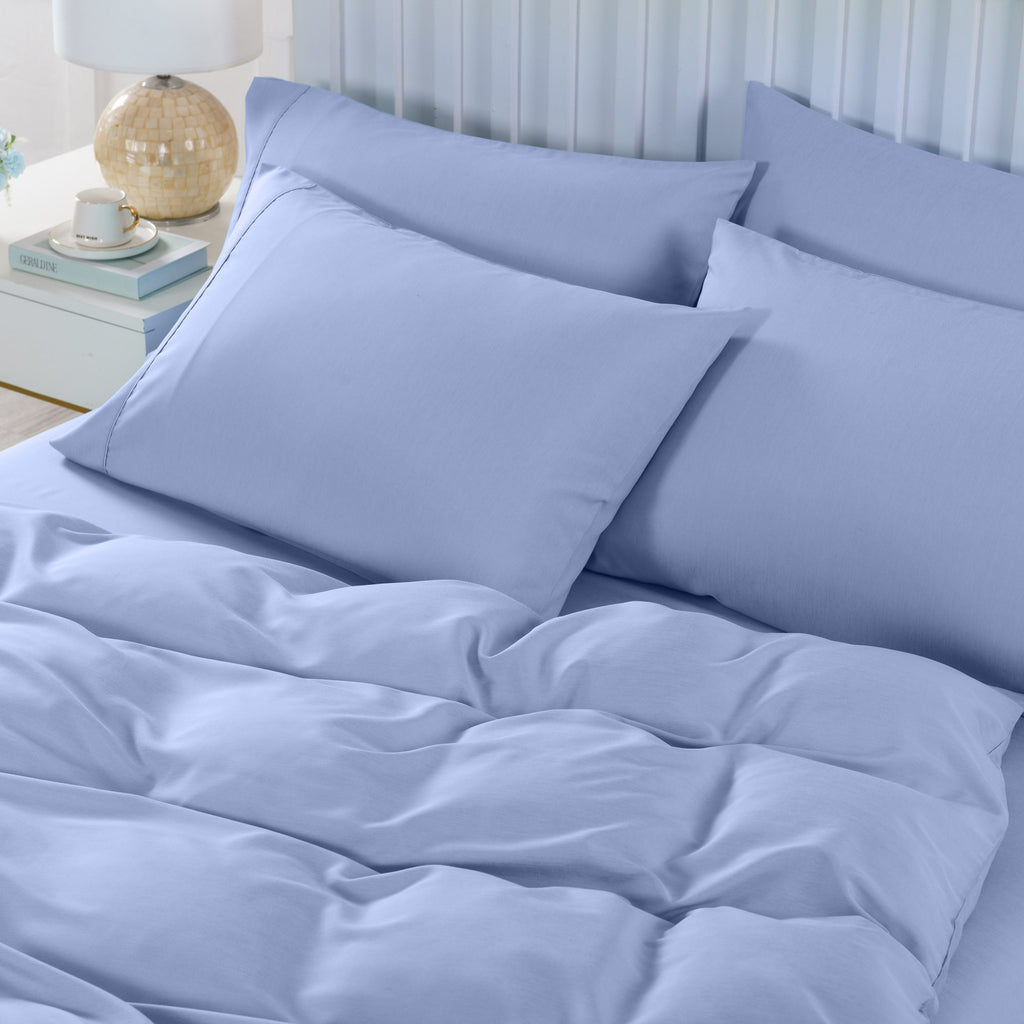 Royal Comfort 2000TC 6 Piece Bamboo Sheet & Quilt Cover Set Cooling Breathable Queen Light Blue - House Things Home & Garden > Bedding