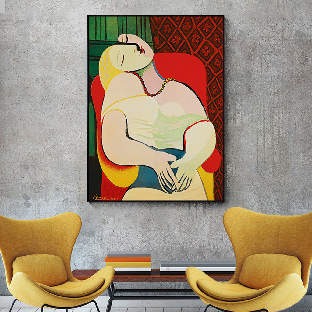 70cmx100cm The dream by Pablo Picasso Gold Frame Canvas Wall Art