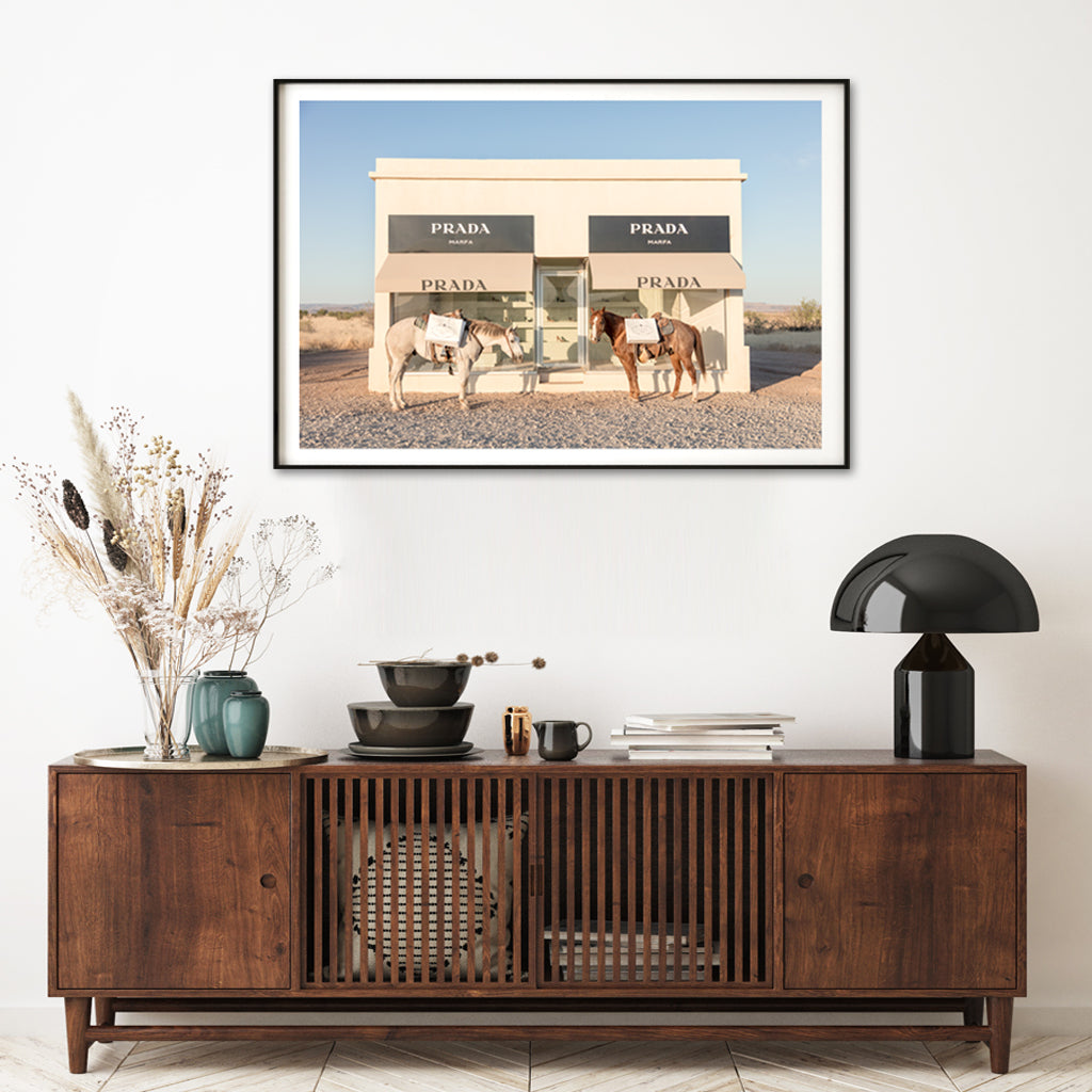 70cmx100cm Horses Prada Black Frame Canvas Wall Art