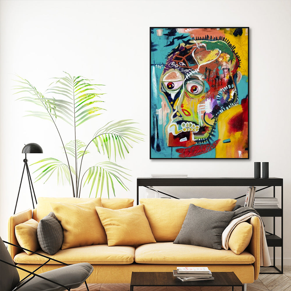 60cmx90cm Pop Art By Michel Basquiat Black Frame Canvas Wall Art