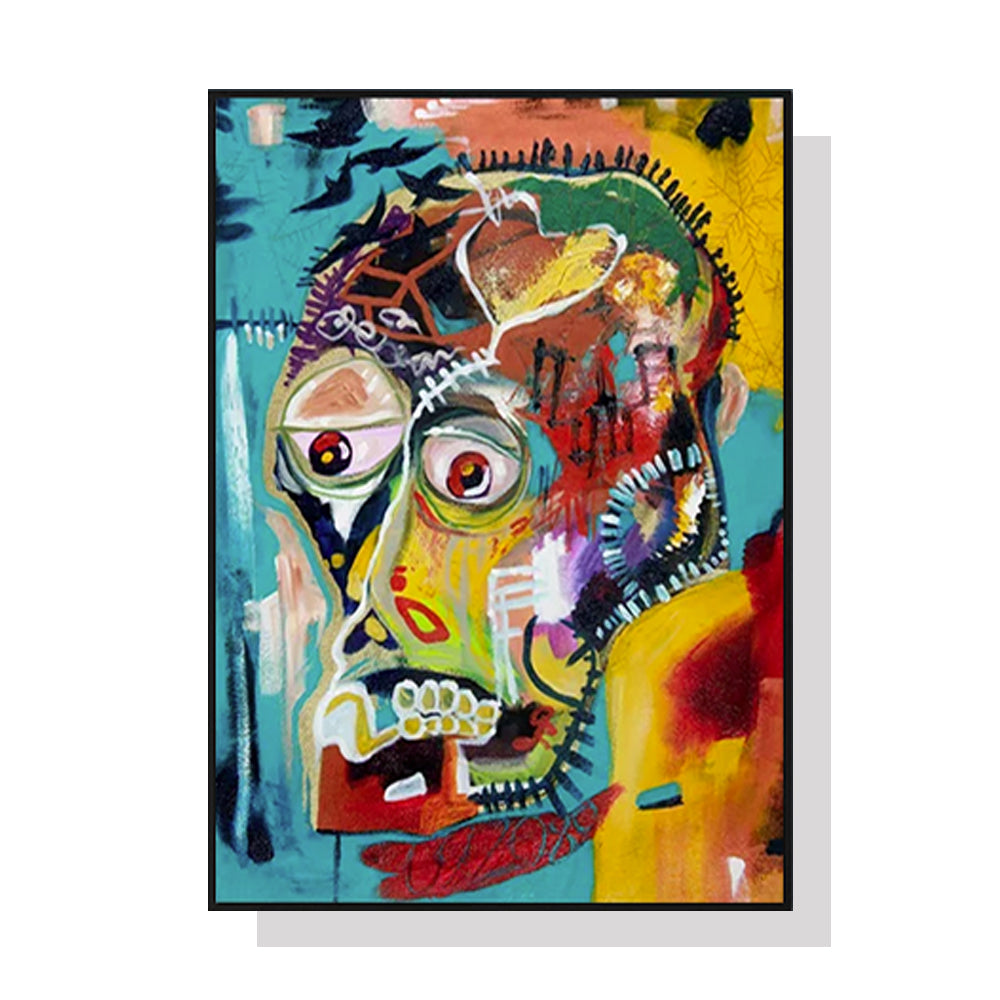 70cmx100cm Pop Art By Michel Basquiat Black Frame Canvas Wall Art