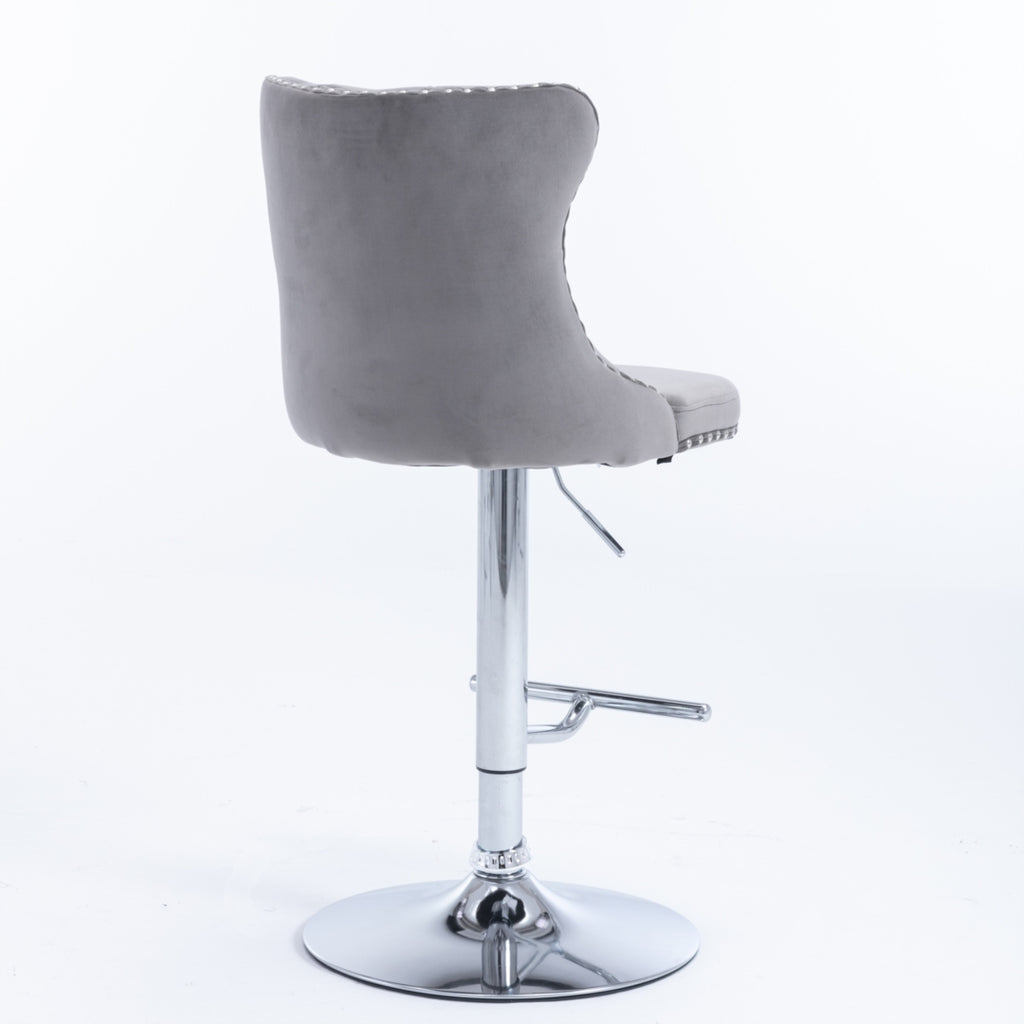 Oldham Swivel Bar Stool Grey Velvet Barstools Chromed Base