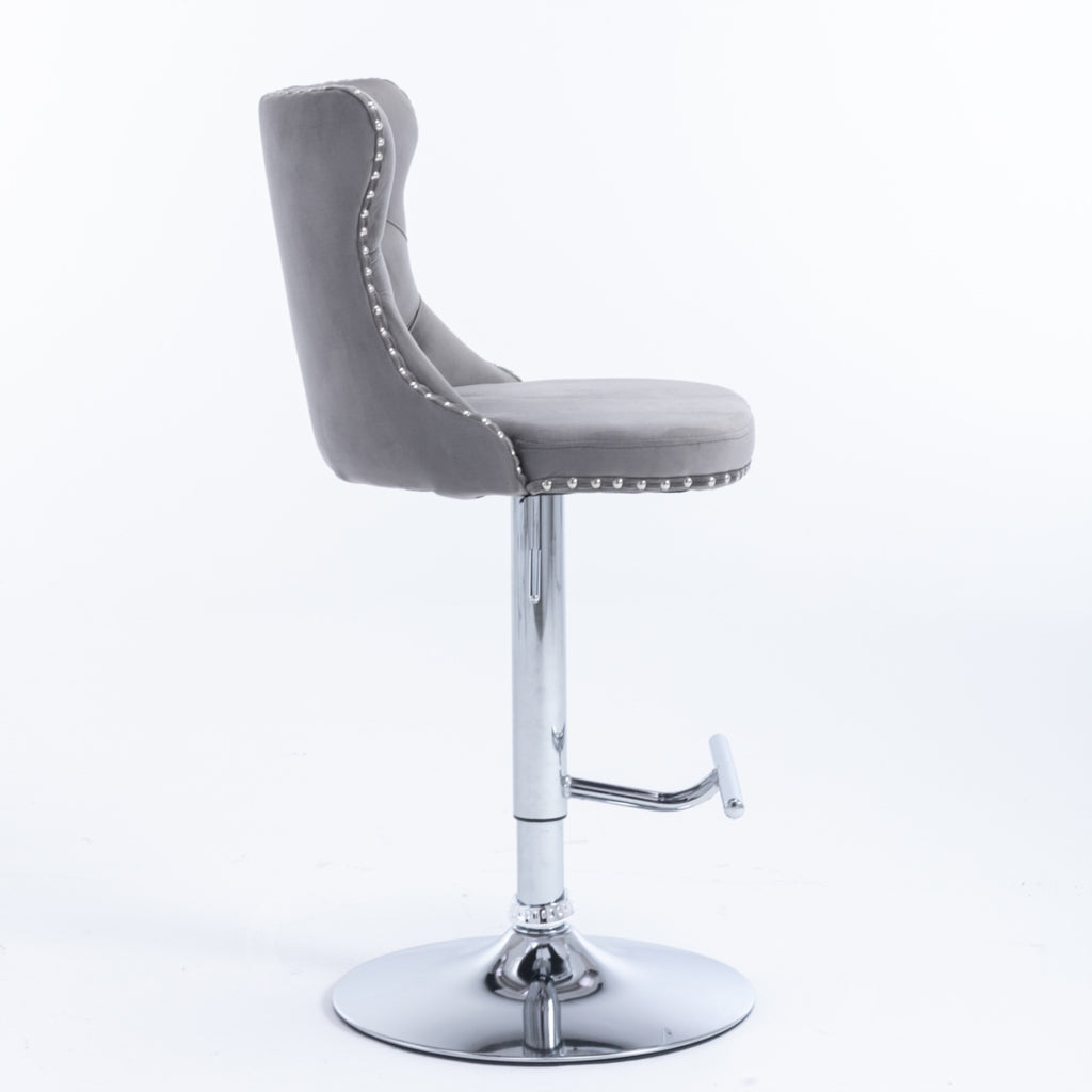 Oldham Swivel Bar Stool Grey Velvet Barstools Chromed Base