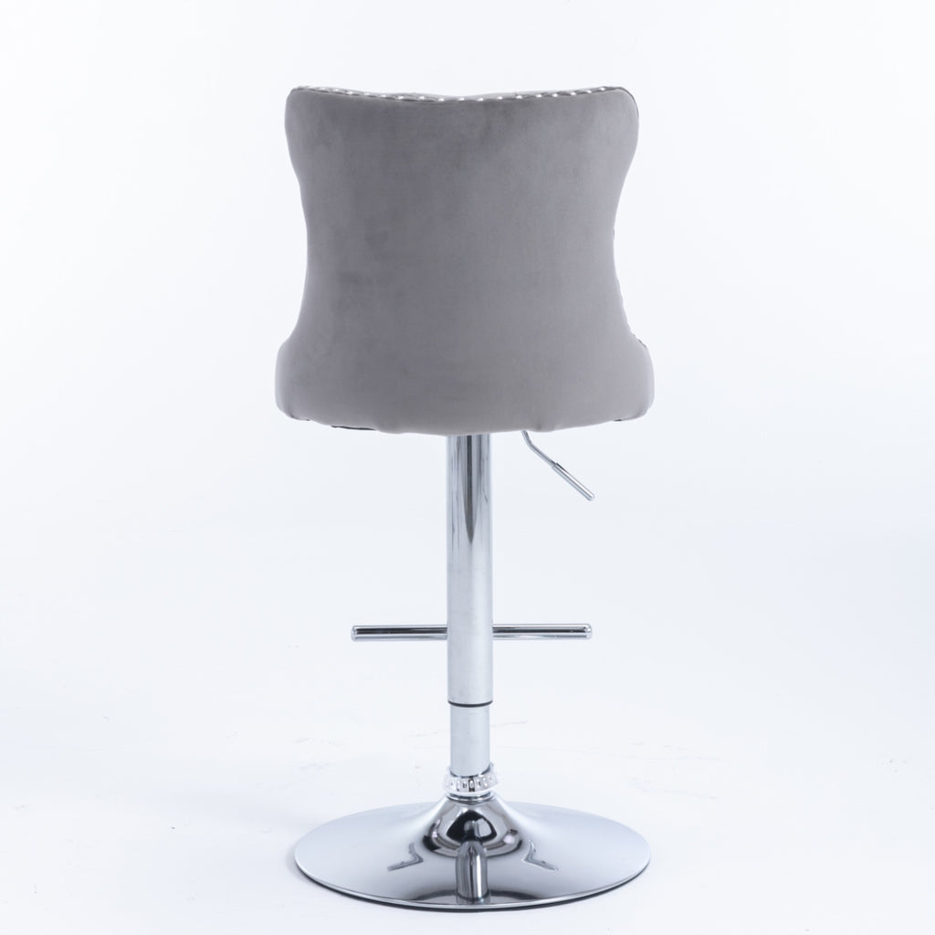 Oldham Swivel Bar Stool Grey Velvet Barstools Chromed Base