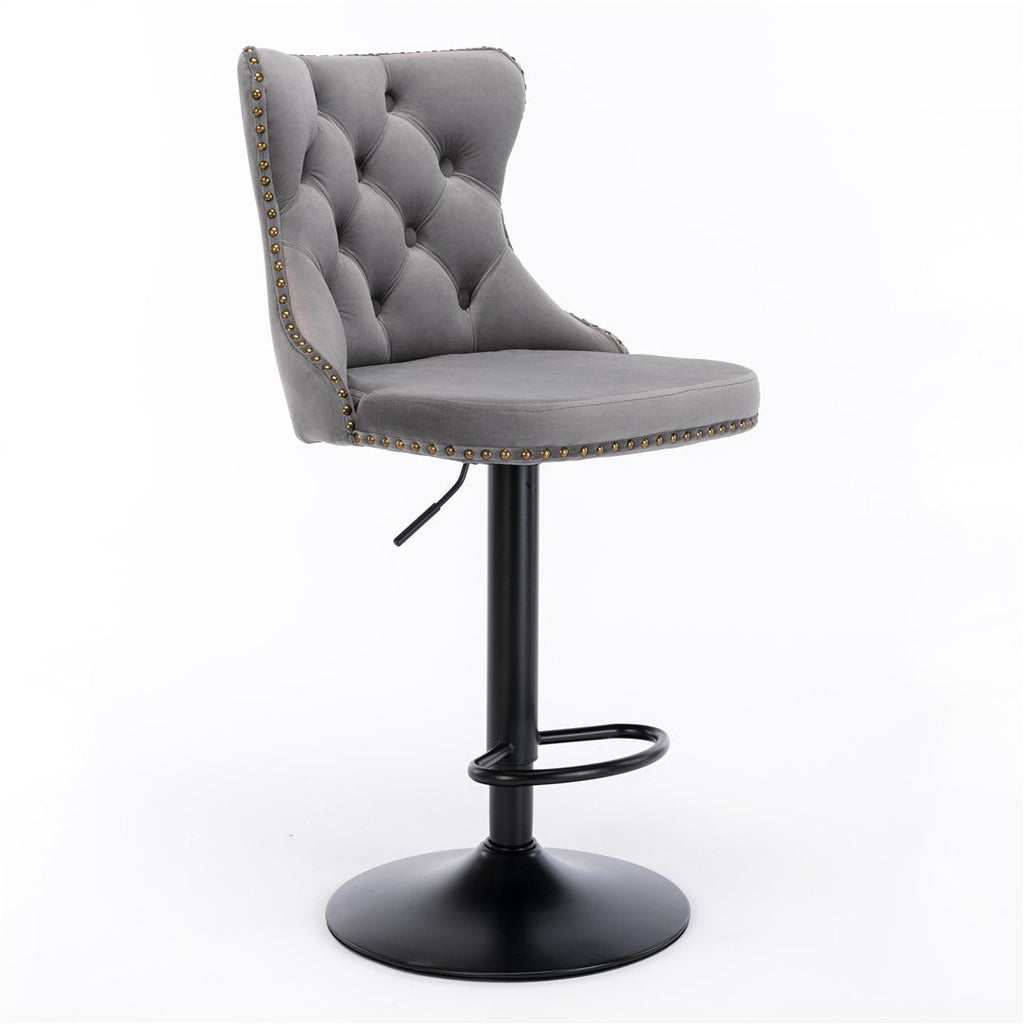 2x Height Adjustable Velvet Swivel Bar Stool with Footrest