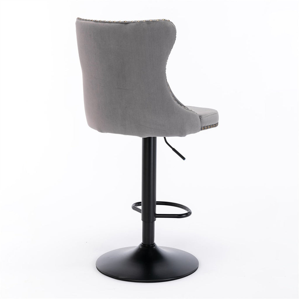 2x Height Adjustable Velvet Swivel Bar Stool with Footrest