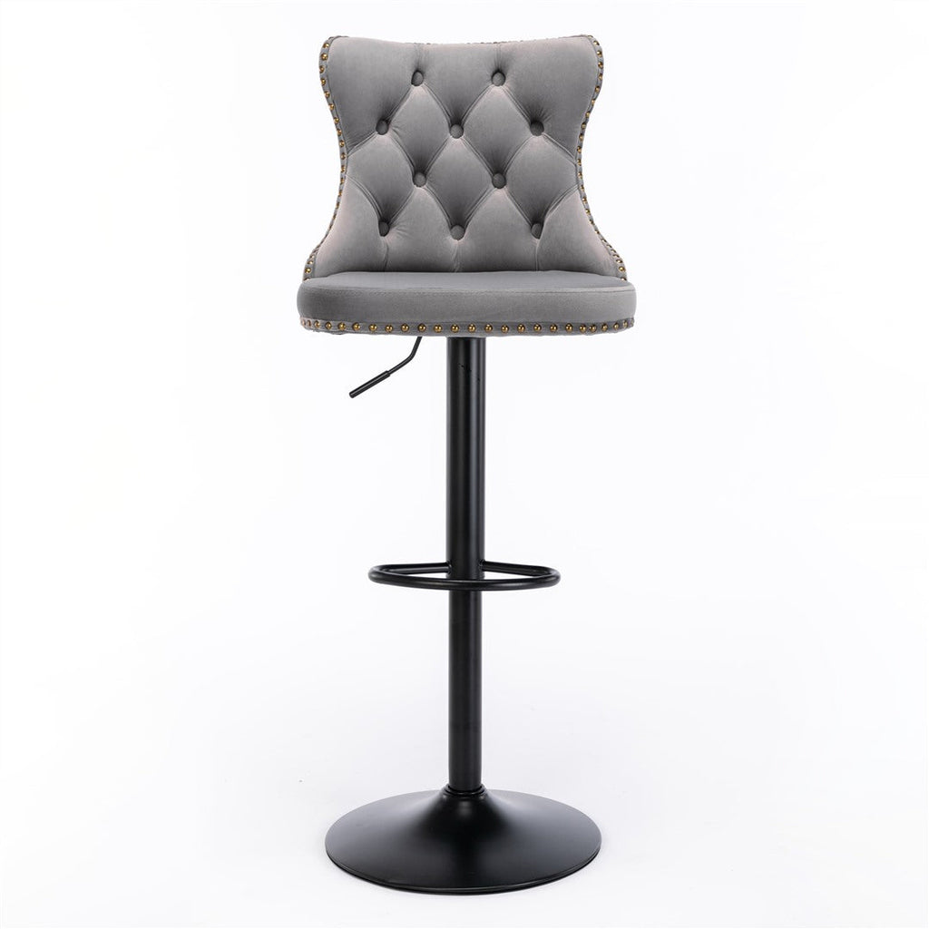 2x Height Adjustable Velvet Swivel Bar Stool with Footrest