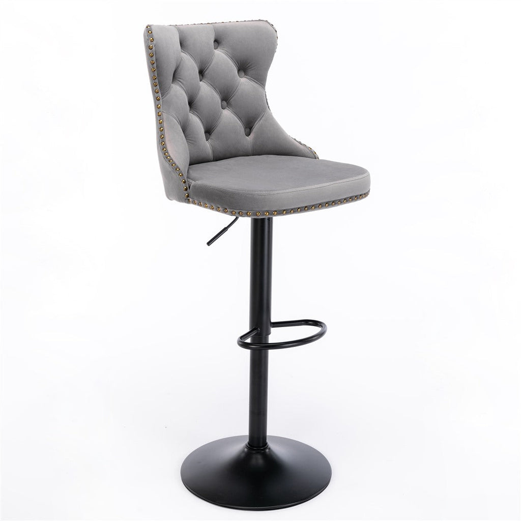 2x Height Adjustable Velvet Swivel Bar Stool with Footrest