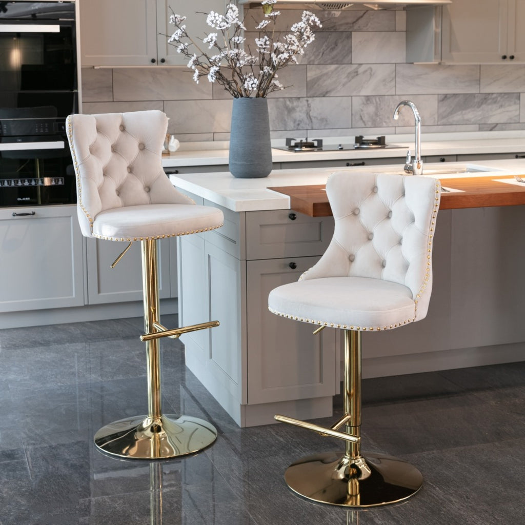 Oldham 2 x Beige Velvet Adjustable Swivel Bar Stool