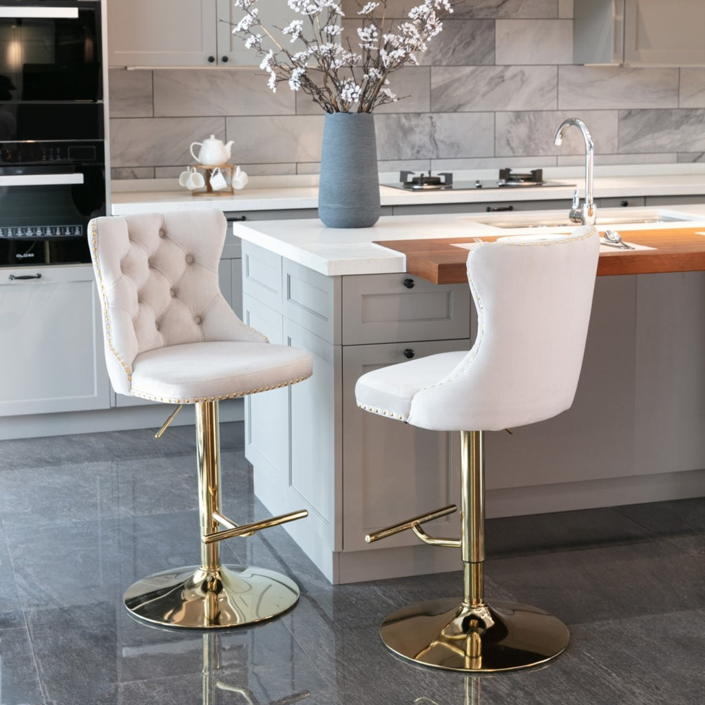 Oldham 2 x Beige Velvet Adjustable Swivel Bar Stool