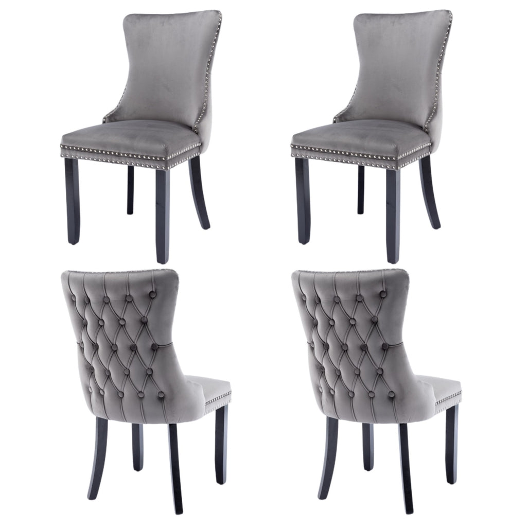 4x Tufted Velvet Upholstered Dining Chairs with Solid Wood Legs