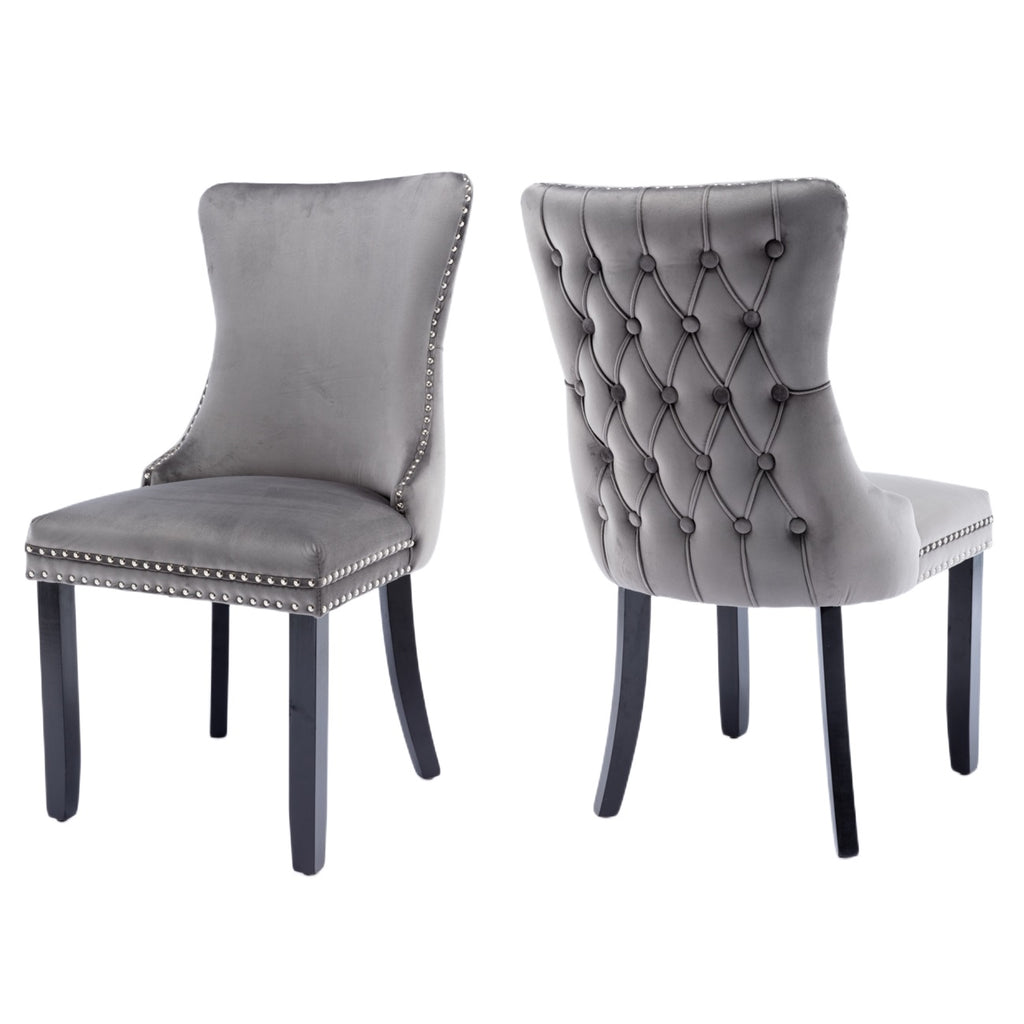 4x Tufted Velvet Upholstered Dining Chairs with Solid Wood Legs