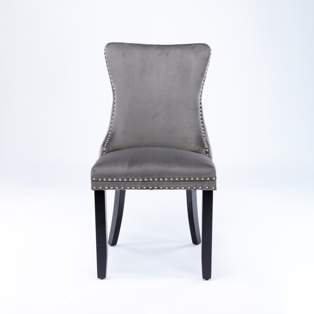 4x Tufted Velvet Upholstered Dining Chairs with Solid Wood Legs