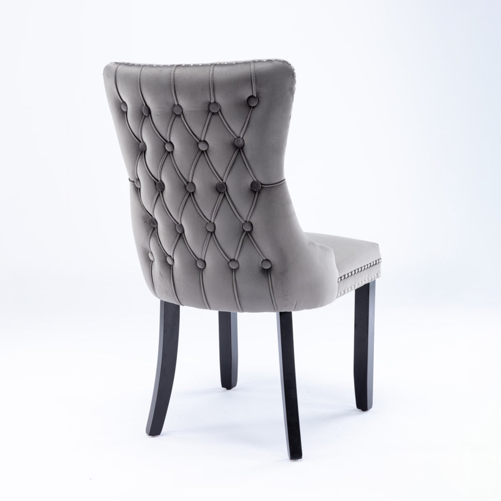 4x Tufted Velvet Upholstered Dining Chairs with Solid Wood Legs