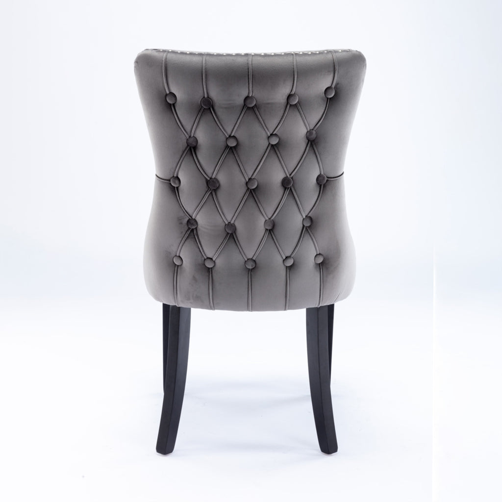 4x Tufted Velvet Upholstered Dining Chairs with Solid Wood Legs