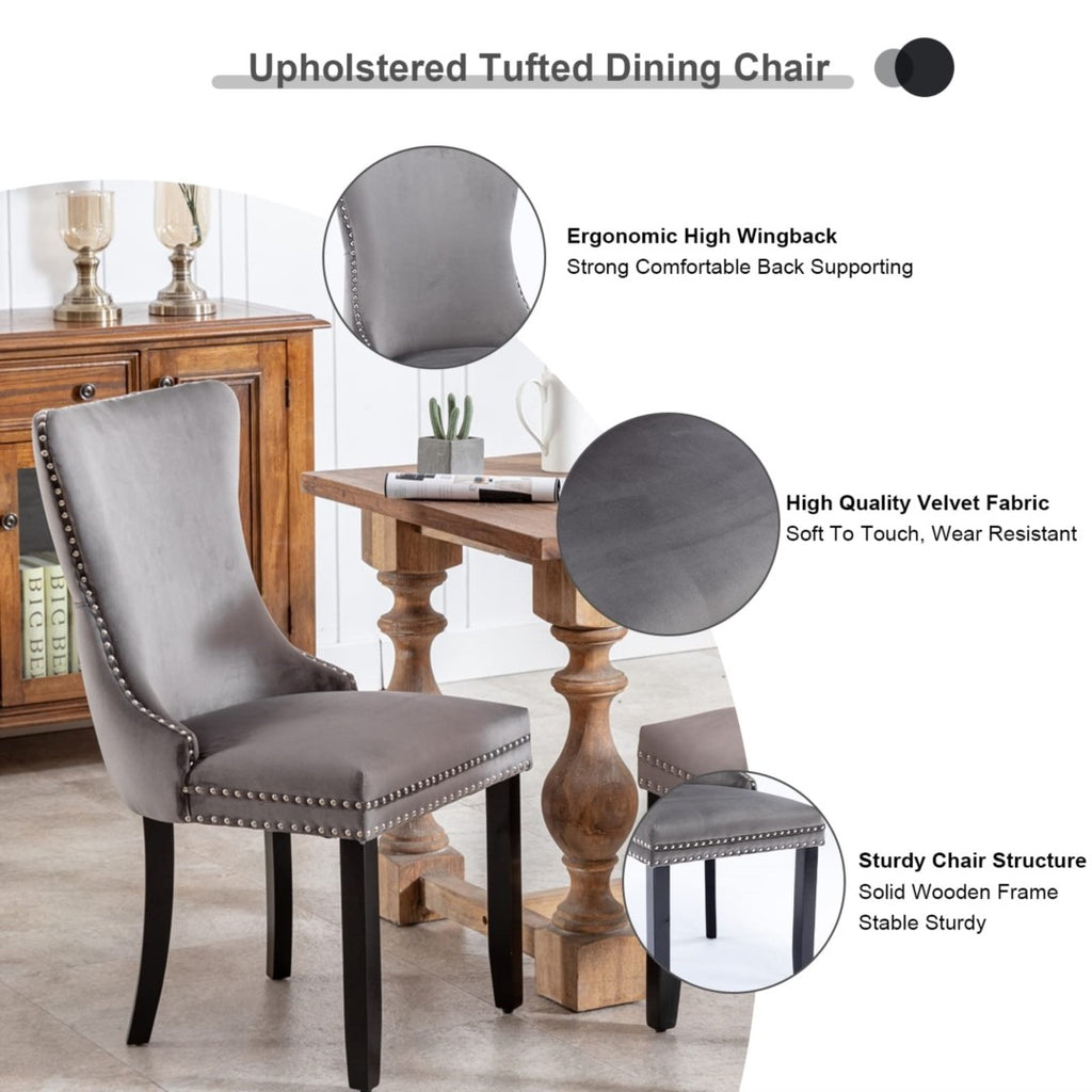 4x Tufted Velvet Upholstered Dining Chairs with Solid Wood Legs