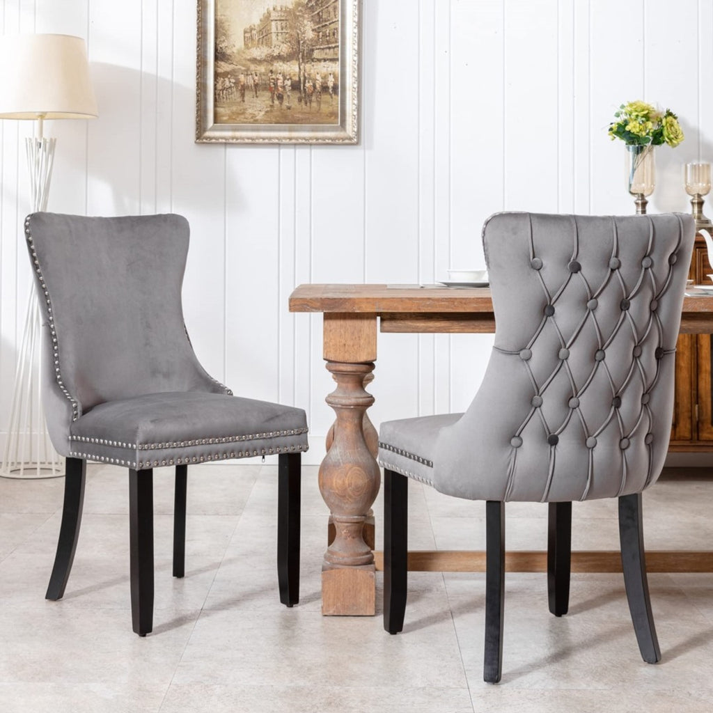 4x Tufted Velvet Upholstered Dining Chairs with Solid Wood Legs