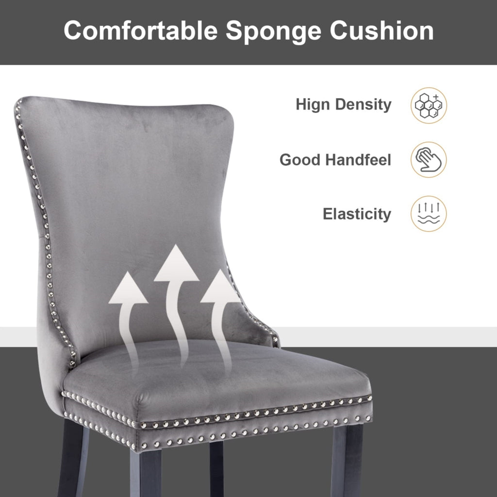 2x Velvet Upholstered Dining Chairs Tufted Wingback Side Chair with Studs Trim Solid Wood Legs for Kitchen