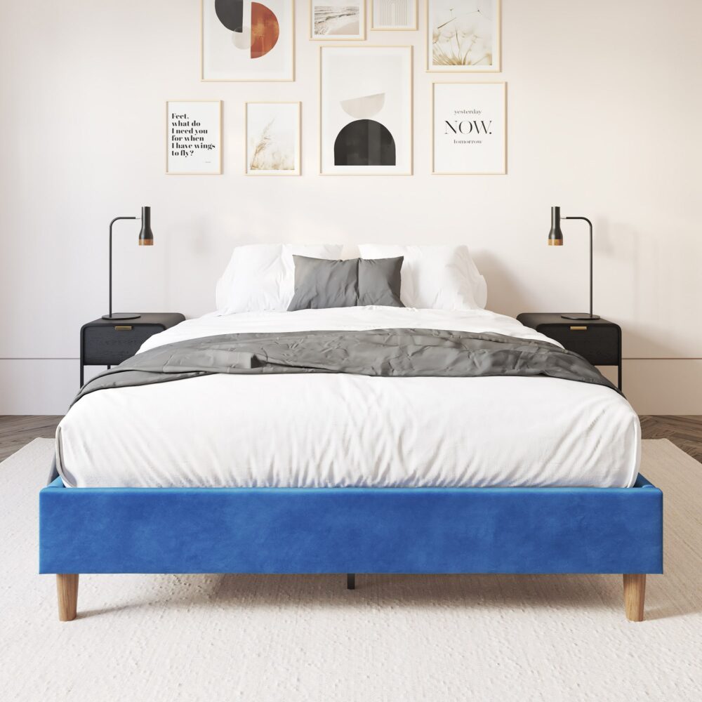 Velvet Blue Single Bed Frame