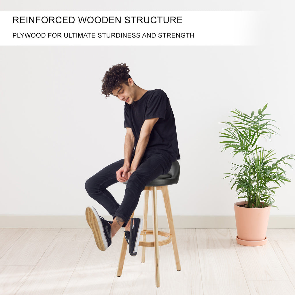 Carmen 4 Set 72cm Black Wooden Bar Stool Leather - House Things Furniture > Bar Stools & Chairs