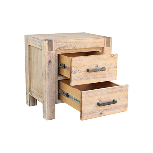 Bedside Table 2 drawers Night Stand Solid Wood Acacia Oak Colour - House Things Furniture > Bedroom