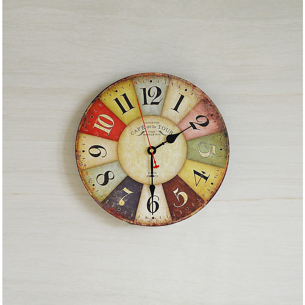 Large Colourful Wall Clock Kitchen Office Retro Timepiece - House Things Home & Garden > Home & Garden Others